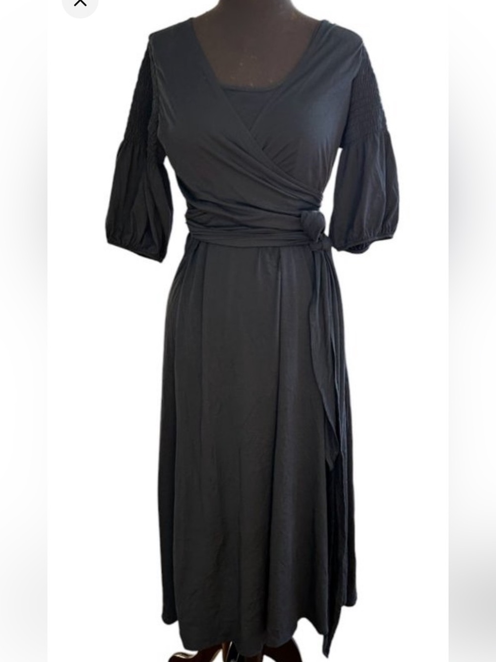 Theory navy Wrap midi  Dress with Puff Sleeves